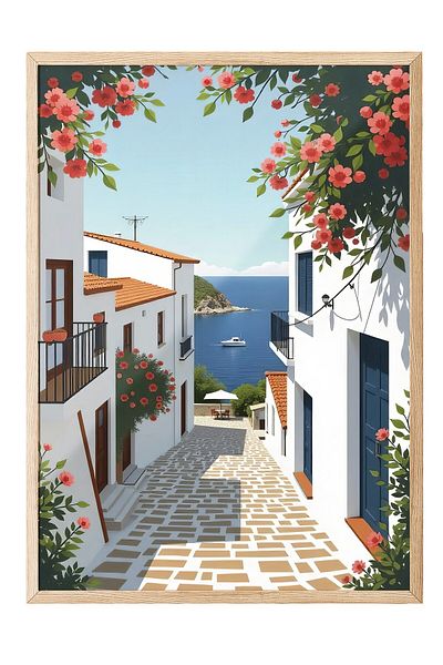 Postifull Wooden Framed Poster Painting, Road to the Sea, Photo, Blue Color Poster, 2025 Summer Selection, No:109