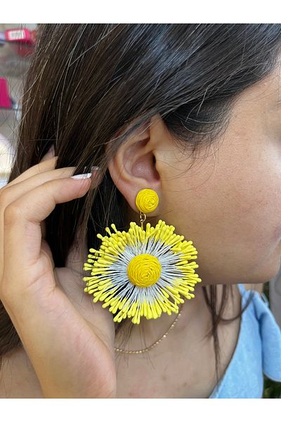 PONÇİK ACCESSORİES Yellow Twirl Big Flower Earrings-Summer Earrings