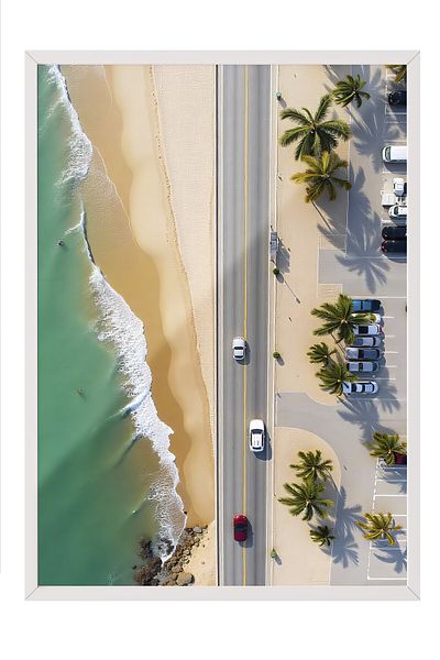 Postifull White Framed Poster, Seaside, Photo, Green Color Poster, 2025 Summer Selection, No:109584