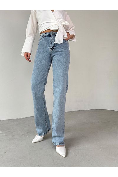 Cappmoda Jean-08132 Ice Blue Full Stone Embroidered Lycra Palazzo Jean
