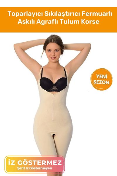 Pastimost Slimming, Lifting, Firming Zippered Transparent Strap Jumpsuit Corset with Agraft
