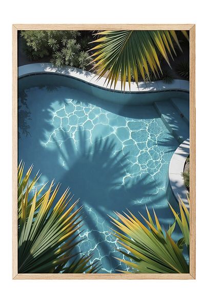 Postifull Wooden Framed Poster, Peaceful Pool, Photo, Blue Color Poster, 2025 Summer Selection, No:109648