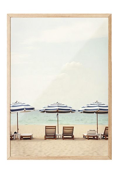 Postifull Wooden Framed Painting, House with Sea View, Photo, Blue Color Poster, Summer Selection 2025, No:109702