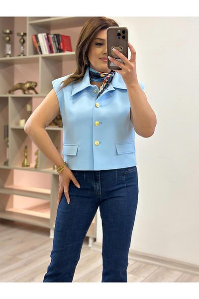 MELTEM TUĞAN Stitch Detail Padded Vest Baby Blue