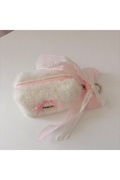 PİNKUE Pinkue Soft Fur Lace Mini Wallet / and Keychain Organizer