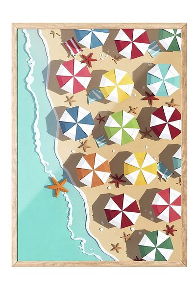 Postifull Wooden Framed Poster, Seaside, Illustration, Maximalist, Colorful Color Poster, 2025 Summer Selection, No:10