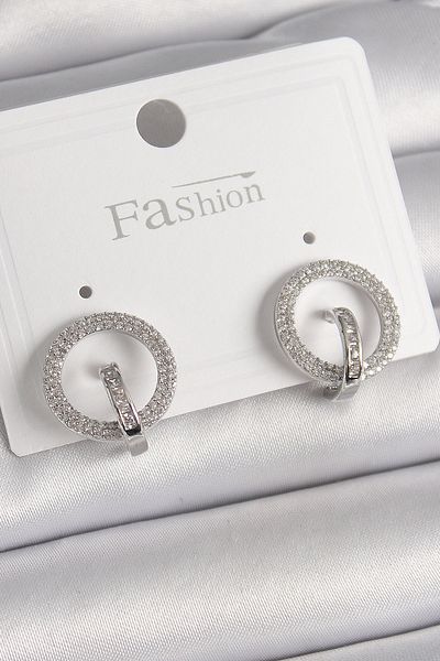 Toptan Bulurum Brass Silver Color Zircon Stone Hoop Model Women's Earrings