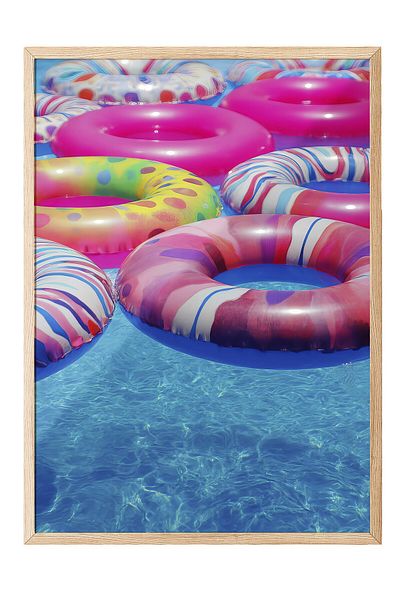 Postifull Wooden Framed Painting, Swimming Rings, Photo, Blue Color Poster, 2025 Summer Selection, No:109739