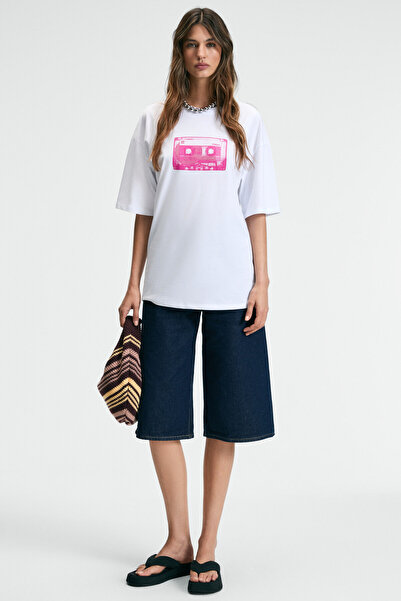 GRIMELANGE LUCENYA Γυναικείο λαιμόκοψη με κοντό μανίκι μπροστά με λεπτομέρεια με κανονική εφαρμογή Λευκό μπλουζάκι