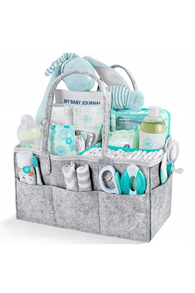 YLOTECH Baby Accessories and Diapers Organizer Bag, Felt, Gray/Green, 38x26x18 cm
