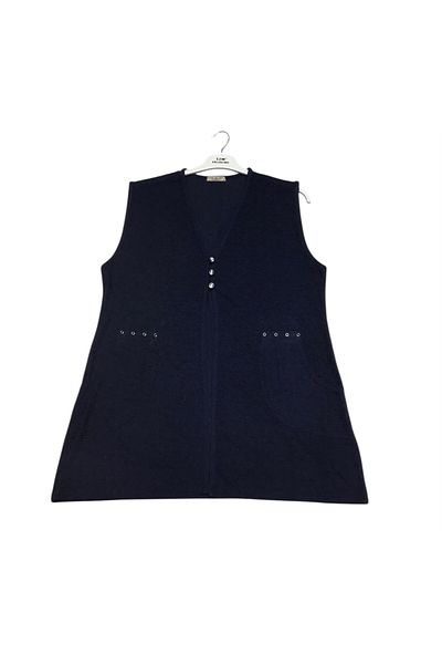 ECE GİYİM Women's Three Button Front Jacquard Pocket Short Vest