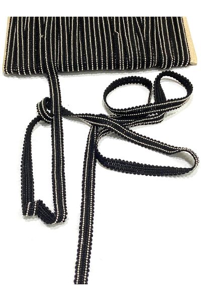 karantuhafiye Chain Ribbon / Cotton Chain Ribbon / Black Ribbon Silver Chain / 5 Meters