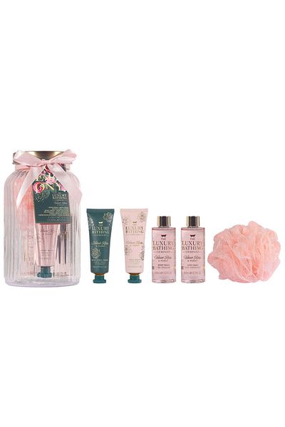 The Luxury Bathing Company Pure Indulgence Gift Set, Velvet Rose & Peony, Jar with Lid, The Luxury Bathing Company, 5 items