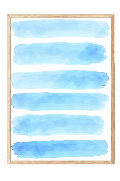 Postifull Wooden Framed Poster, Blue Lines, Illustration, Blue Color Poster, 2025 Summer Selection, No:109679
