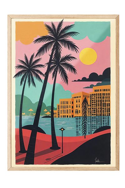 Postifull Wooden Framed Painting, Color Tropical, Illustration, Maximalist, Colorful Color Poster, 2025 Summer Seck