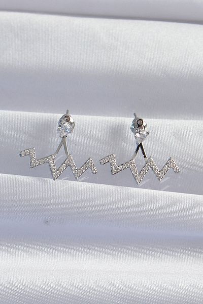 Toptan Bulurum Brass Silver Color Zircon Stone Zigzag Earrings