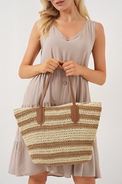 Bigdart Women's Zippered Straw Bag 010189 - Beige