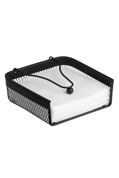 SyaMAG Metal Napkin Holder, Black, 18.5x18.5x6.5cm, With Clips