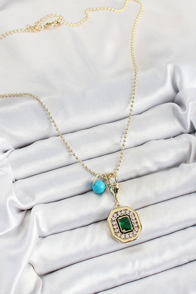 Toptan Bulurum Gold Color Brass Zircon Stone Women's Serenay Incision