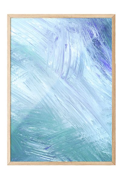 Postifull Wooden Framed Painting, Brush Strokes, Acrylic Painting, Impressionist, Blue, Pastel Tones Color Poster