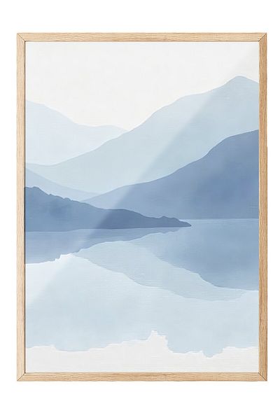 Postifull Wooden Framed Poster, Abstract Mountains, Illustration, Blue Color Poster, 2025 Summer Selection, No:109670
