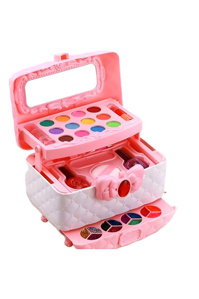 WePro Store Kids makeup kit pink with ruby bow, 12 eyeshadow, nail polish, 2 lipsticks, brushes, glitter