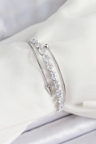 Clariss Brass Silver Color Barley Zircon Stone Women's Bracelet