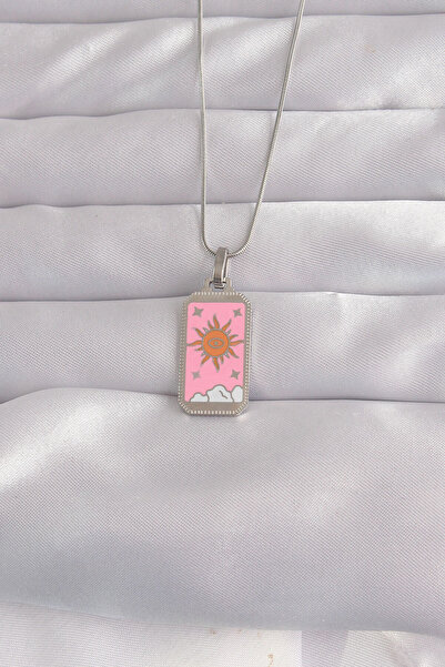 BareStore 316L Steel Silver Color Pink Enamel Sun Model Tarot Ke
