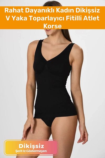 Pastimost Special Production Comfortable Durable Black Seamless V-Neck Gathered Ribbed Women's Tank Corset
