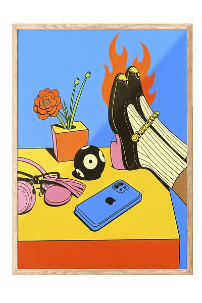 Postifull Wooden Framed Painting, Cool Shoes, Illustration, Maximalist, Red Color Poster, 2025 Summer S