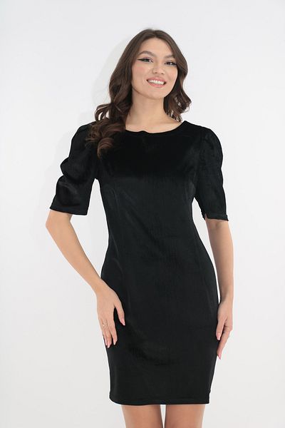 Vanessa Line RO Elegant black velvet dress with sequins and magenta satin bow