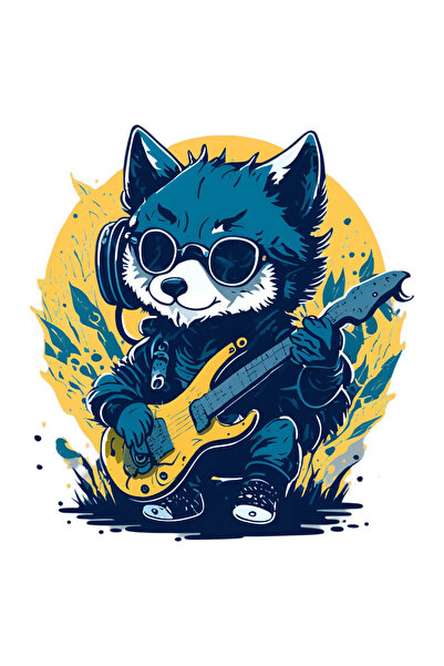 INOVATIX Комплект от 8 части, Стикери Вълк китарист, INOVATIX®. 6 см.