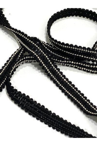 karantuhafiye Chain Ribbon / Cotton Chain Ribbon / Black Ribbon Silver Chain / 5 Meters