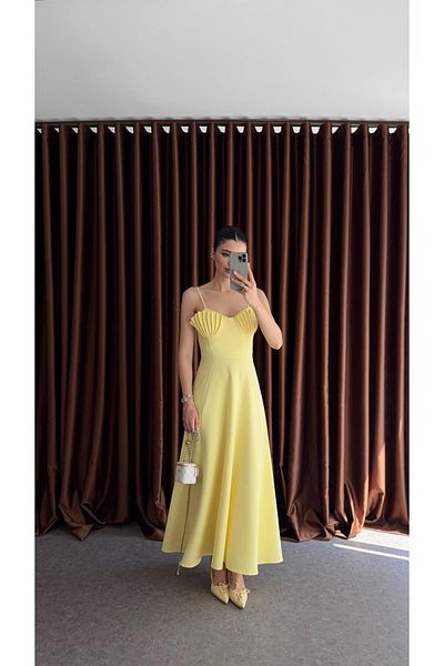 HAZELANNA Breast Pleated Yellow Dress (Will Be Shipped on June 21St, Pre-Order.)
