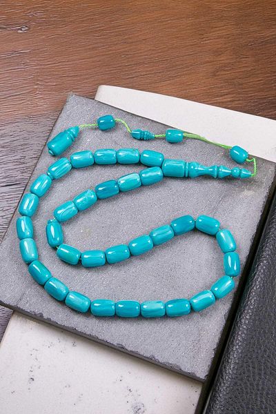 TESBİHKENTİ Turquoise Blue Capsule Squeeze Amber Prayer Beads