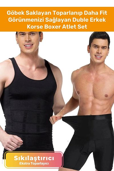 Pastimost Slimming Comfortable Undershirt and Slimming Boxer Men's Corset Set of 2 Providing a Fit Look