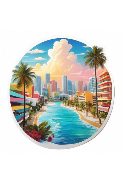 INOVATIX Set de 8 autocolante, oraș Cancun cu vedere la apă, INOVATIX®. 6 cm