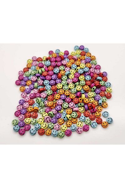 yiğit aksesuar 50 Flat Colored Black Smiley Face Beads