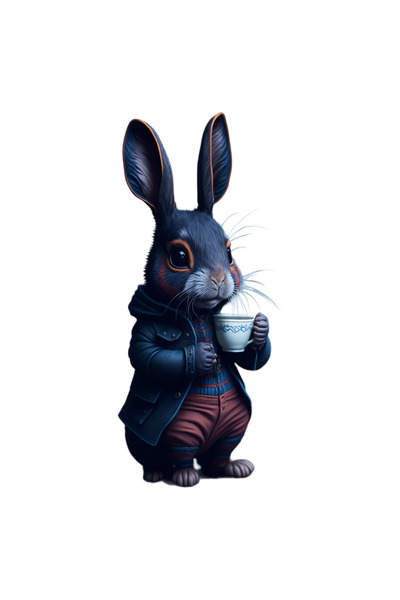 INOVATIX Set of 8 pieces, Sticker Rabbit drinking coffee, INOVATIX®. 6 cm