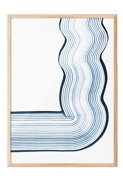 Postifull Wooden Framed Painting, Lines, Minimalist, Blue, White Color Poster, 2025 Summer Selection, No:109793