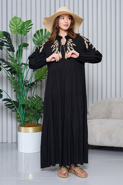 EL jadida Women's Sequin Sequin Embroidered Embroidered Tassel Plus Size Hijab Dress Black