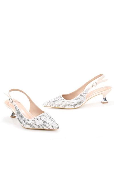 PİSAGOR Pisagor Ps-32370 Women's 4 cm Open Back Stone Evening Dress Stiletto Shoes