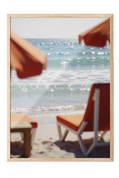Postifull Wooden Framed Poster, Charming Seascape, Photo, Blue Color Poster, 2025 Summer Selection, No