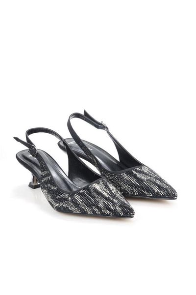 PİSAGOR Pisagor Ps-32370 Women's 4 cm Open Back Stone Evening Dress Stiletto Shoes