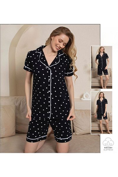 OMODAM Women's Short Sleeve Button down Shorts Pajamas Suit