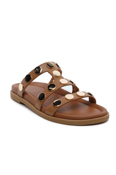 Greyder 34512 Tan Genuine Leather Women's Slippers