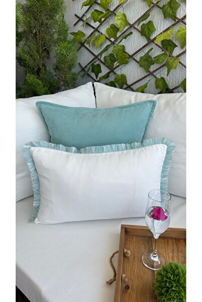 Decamor home White Throw Pillow Cover with Blue Tassels