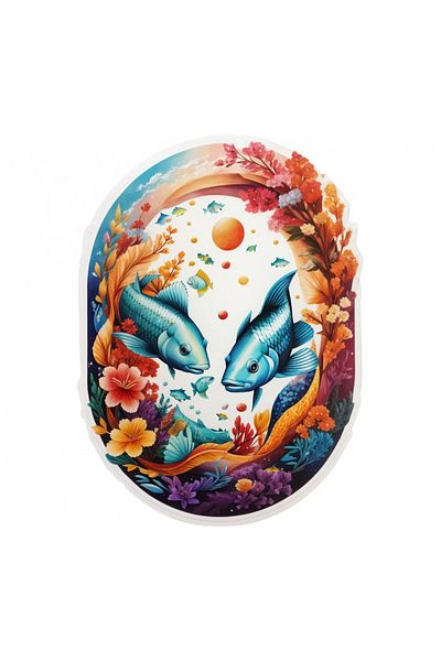 INOVATIX Set de 8 piese, autocolant Pești, simbol zodiacal Pești, INOVATIX®. 6 cm