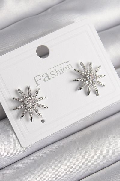 NEZADE STORE Brass Silver Color Zircon Stone Star Model Women's Earrings
