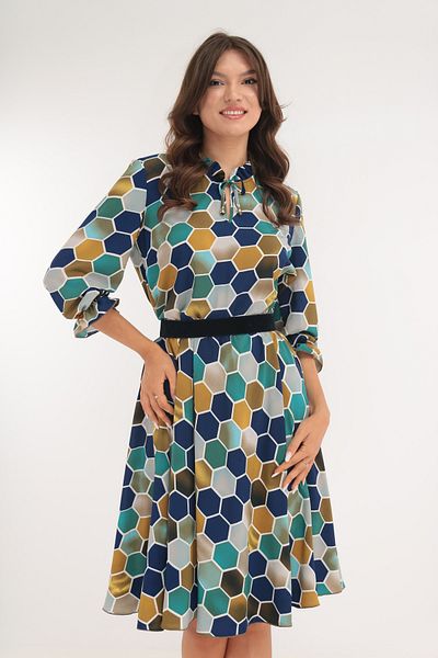 Vanessa Line RO Navy blue-turquoise geometric print wrap dress